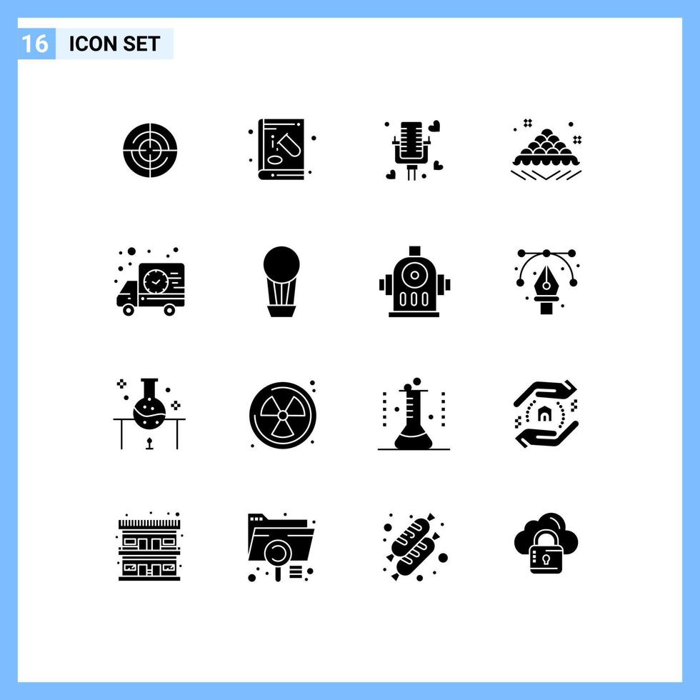 Modern Set of 16 Solid Glyphs Pictograph of delicious fast experiment dish wedding Editable Vector Design Elements