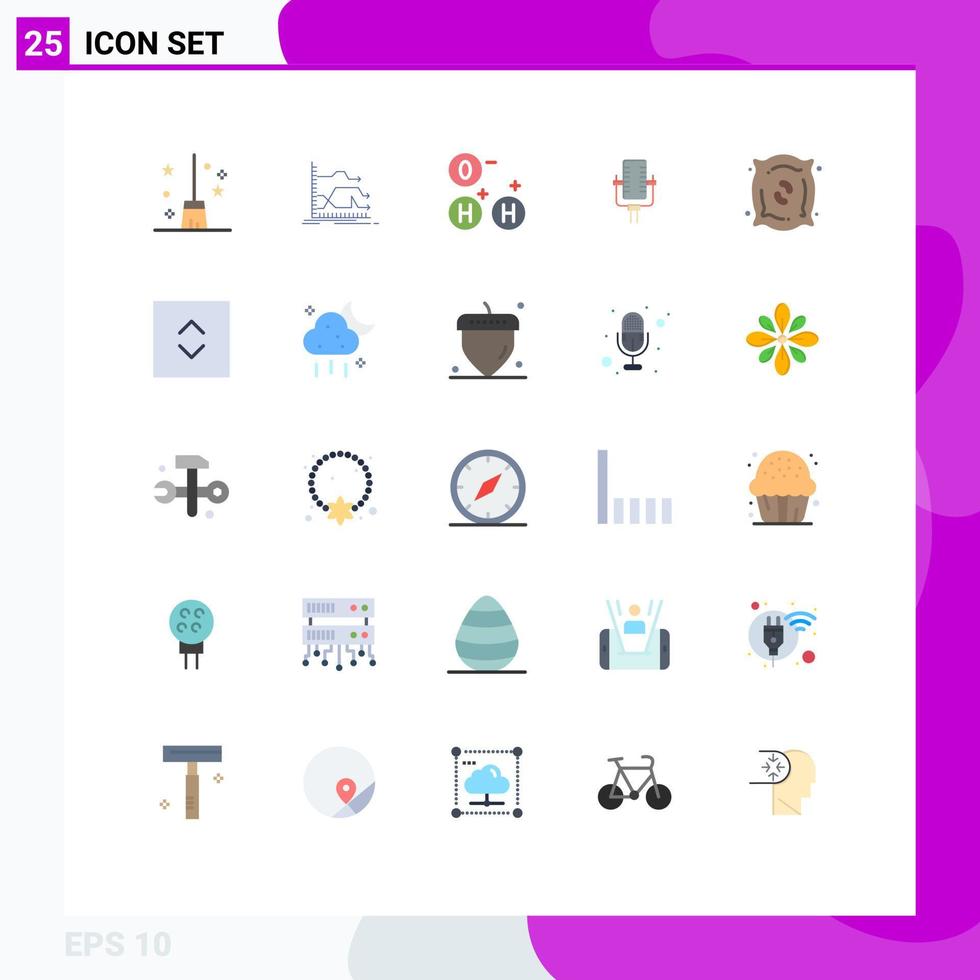 paquete de 25 signos y símbolos modernos de colores planos para medios de impresión web, como elementos de diseño de vectores editables de micrófono de registro de predicción de canciones de fertilizantes