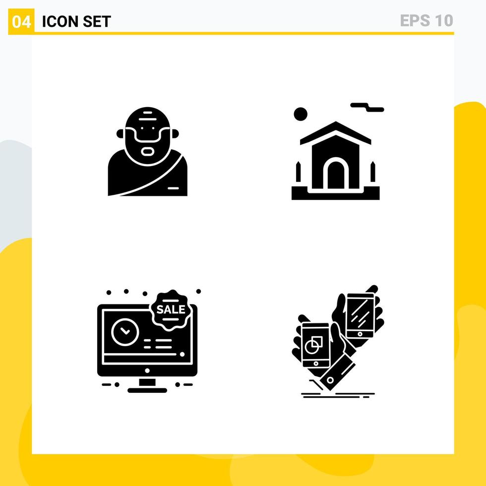 colección de 4 iconos sólidos universales conjunto de iconos para web y móvil vector