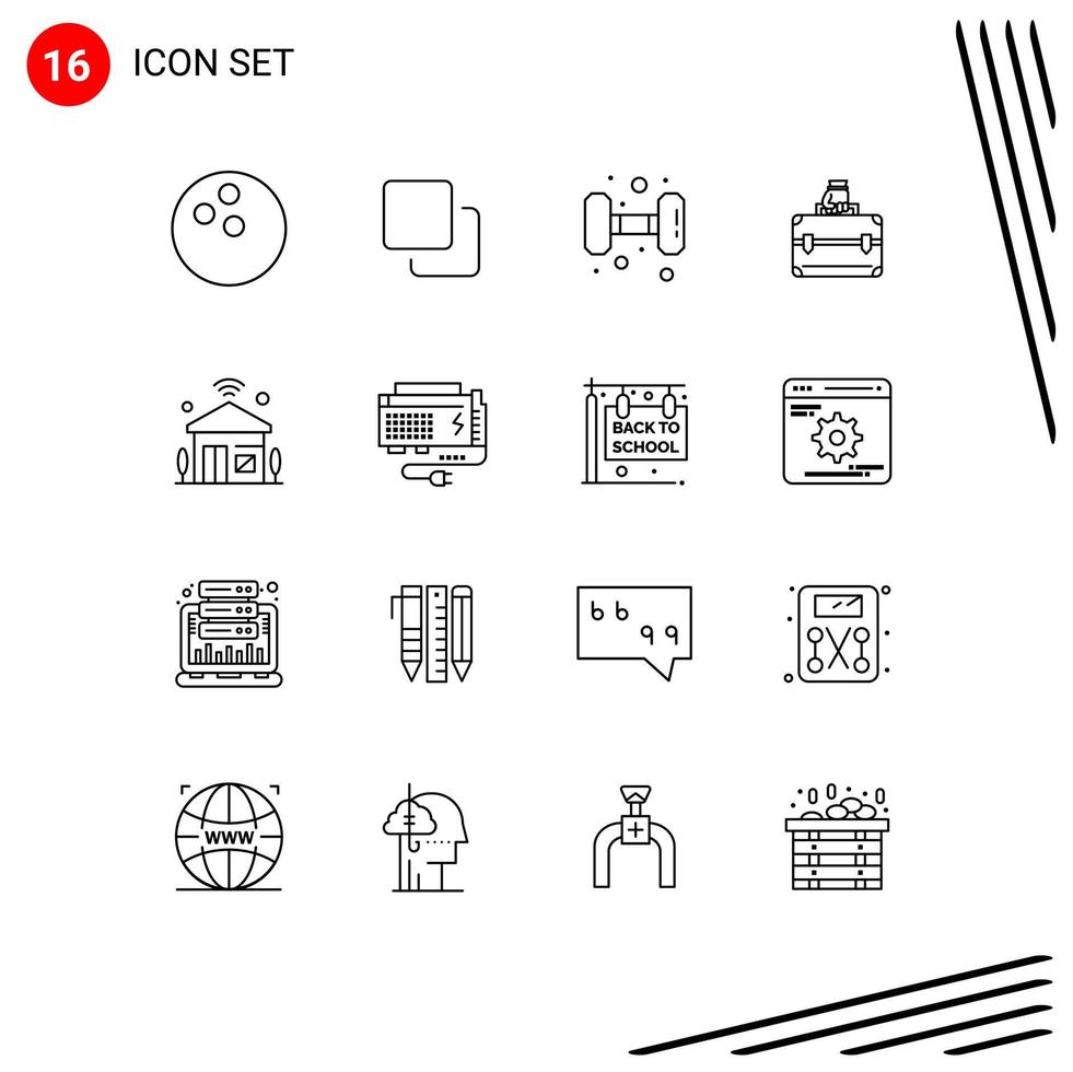 Set of 16 Vector Outlines on Grid for internet of things house gym bag briefcase Editable Vector Design Elements