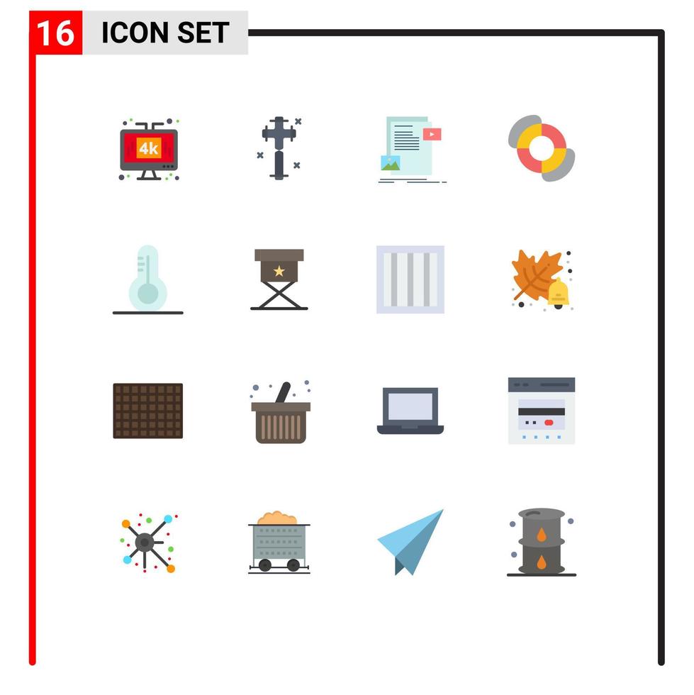 Universal Icon Symbols Group of 16 Modern Flat Colors of science lifeguard easter beach media Editable Pack of Creative Vector Design Elements