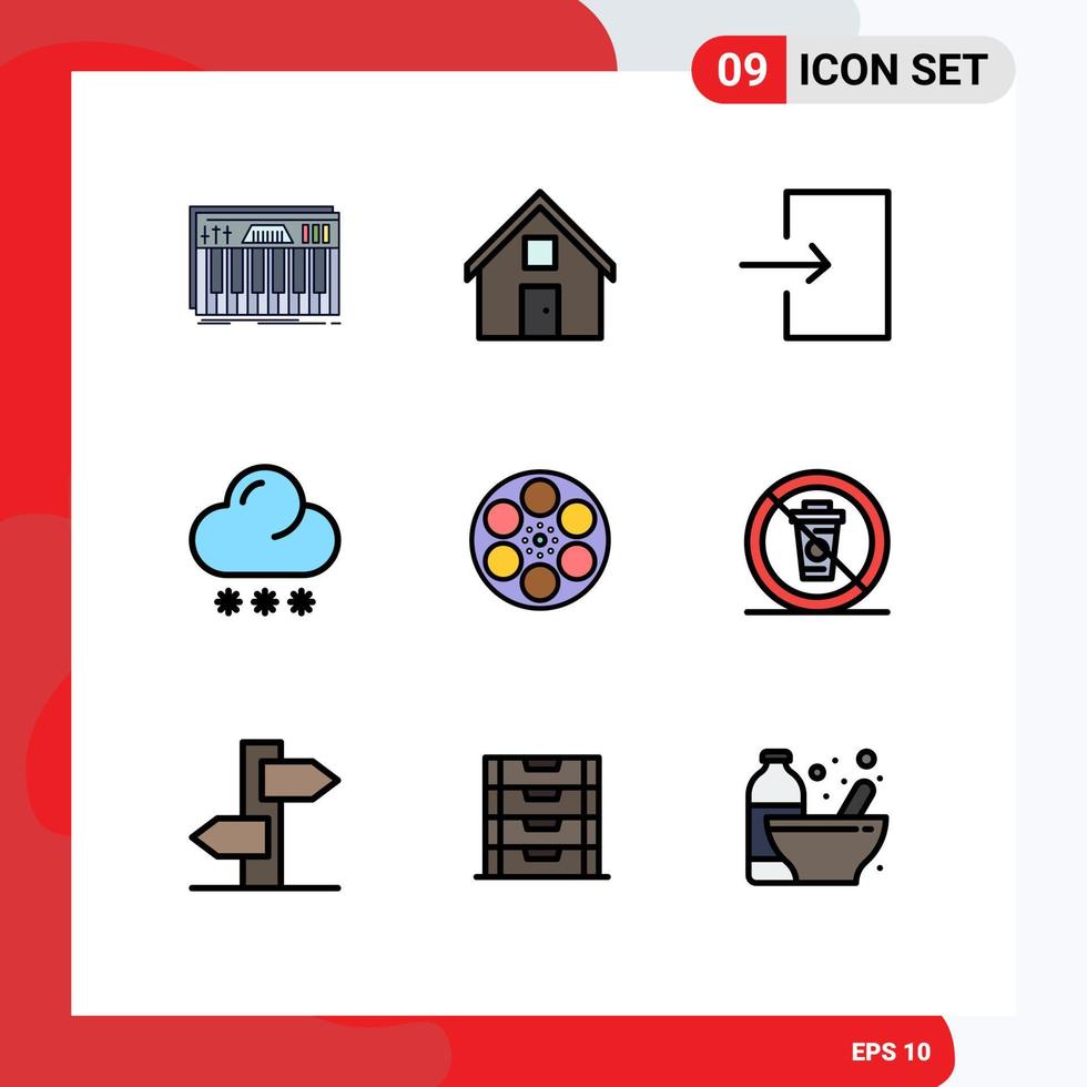 Set of 9 Modern UI Icons Symbols Signs for film snow convo forecast input Editable Vector Design Elements