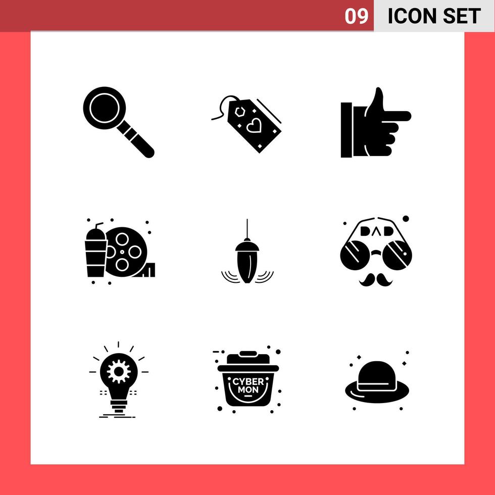 Paquete de 9 iconos de símbolos de glifo de estilo sólido sobre fondo blanco signos simples para el diseño general vector
