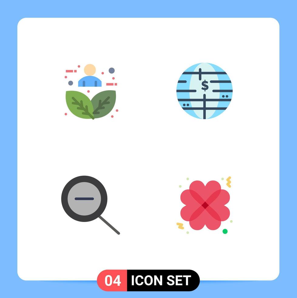 Modern Set of 4 Flat Icons Pictograph of plant leaf out nature blockchain hearts Editable Vector Design Elements