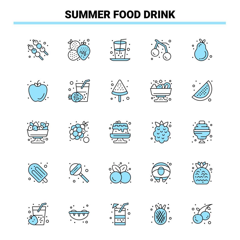 25 conjunto de iconos de bebida de comida de verano negro y azul diseño de icono creativo y plantilla de logotipo vector