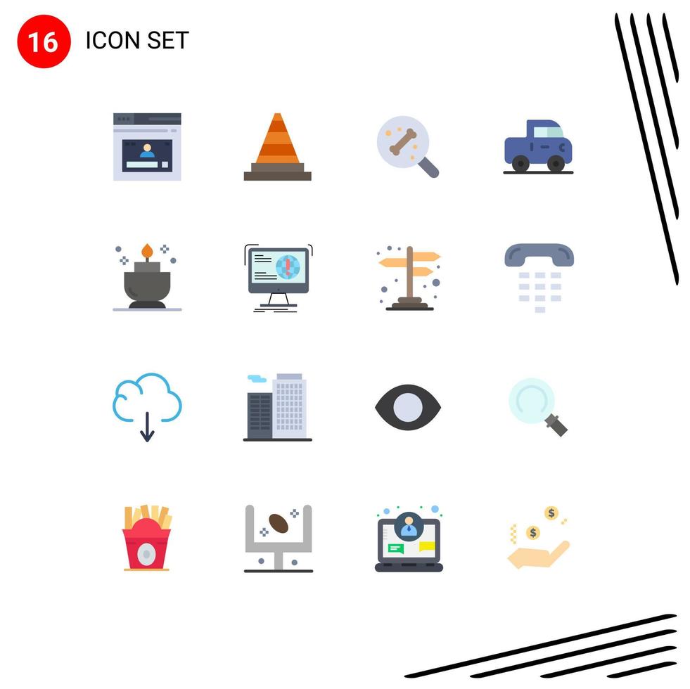 Set of 16 Modern UI Icons Symbols Signs for ent candle tools pickup car Editable Pack of Creative Vector Design Elements