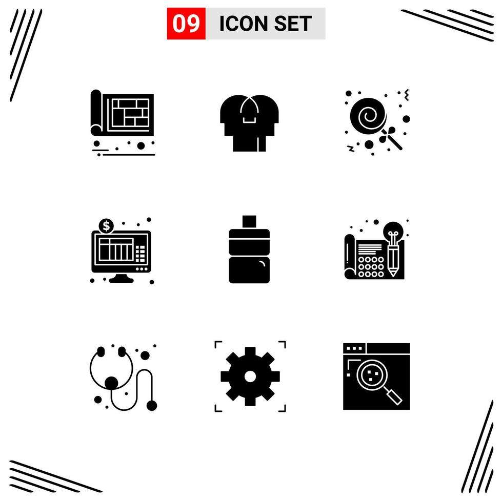 Set of 9 Modern UI Icons Symbols Signs for water online banking head internet banking banking Editable Vector Design Elements