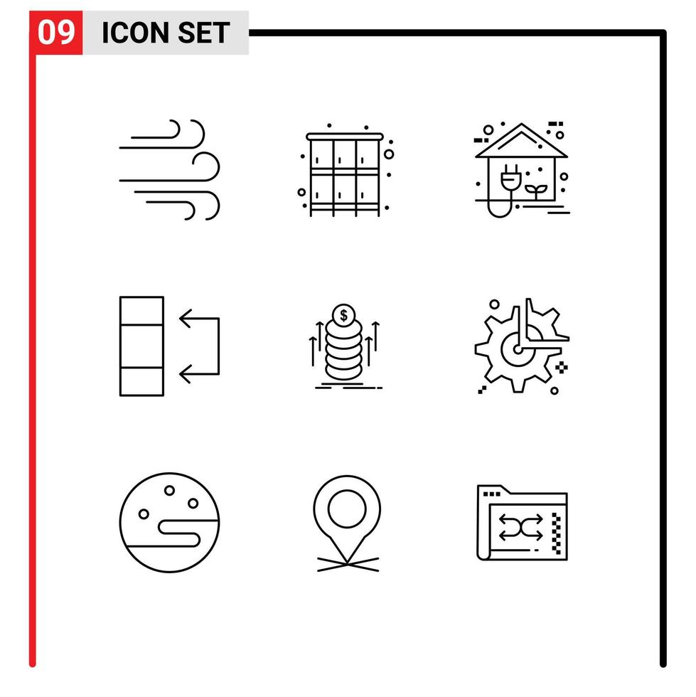 Mobile Interface Outline Set of 9 Pictograms of transfer money energy table data Editable Vector Design Elements