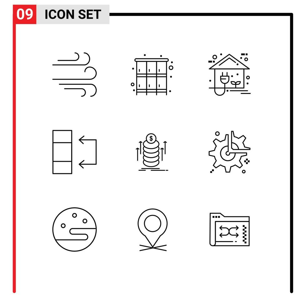 conjunto de esquema de interfaz móvil de 9 pictogramas de datos de tabla de energía de dinero de transferencia elementos de diseño de vector editables