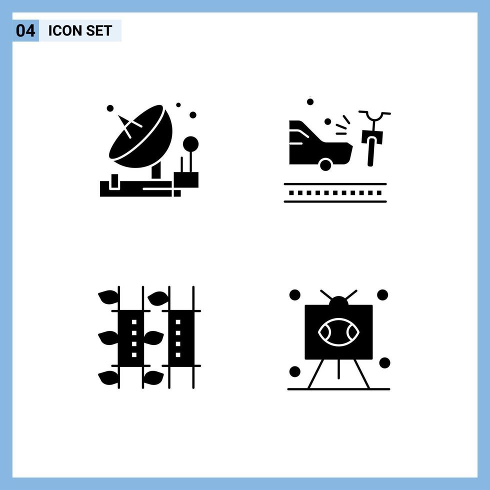 Group of 4 Solid Glyphs Signs and Symbols for antenna bamboo satellite bicycle relax Editable Vector Design Elements