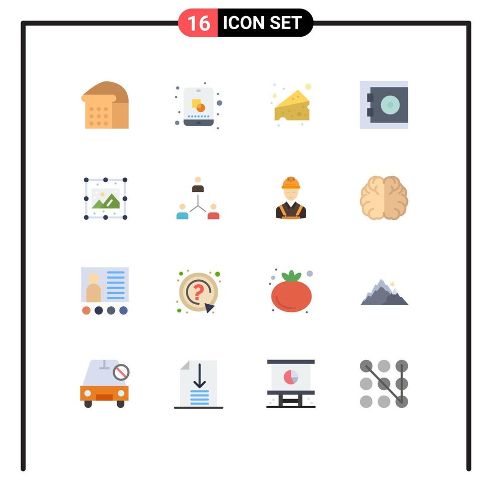 User Interface Pack of 16 Basic Flat Colors of structure picture food process safe Editable Pack of Creative Vector Design Elements