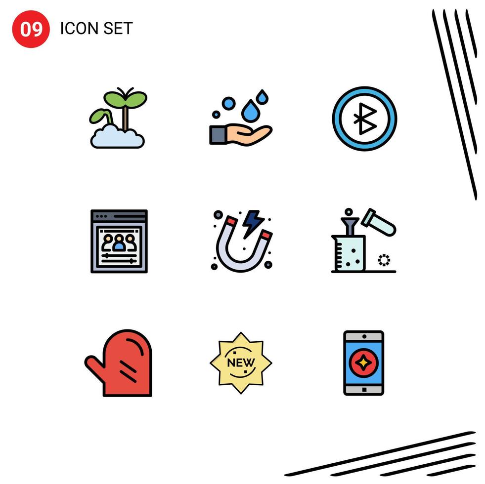 9 Universal Filledline Flat Colors Set for Web and Mobile Applications power electricity bluetooth web team remote team Editable Vector Design Elements