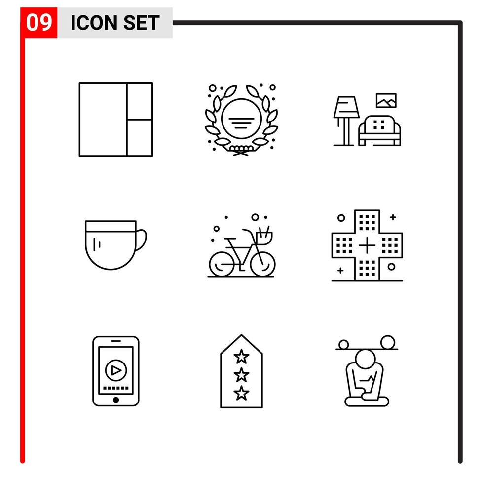 9 iconos generales para el diseño de sitios web, impresión y aplicaciones móviles 9 símbolos de contorno signos aislados sobre fondo blanco 9 paquete de iconos vector