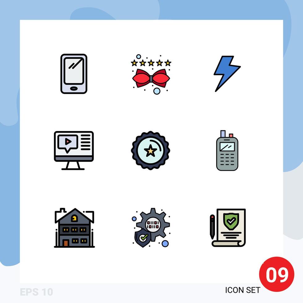 9 Thematic Vector Filledline Flat Colors and Editable Symbols of discount education rating video computer Editable Vector Design Elements