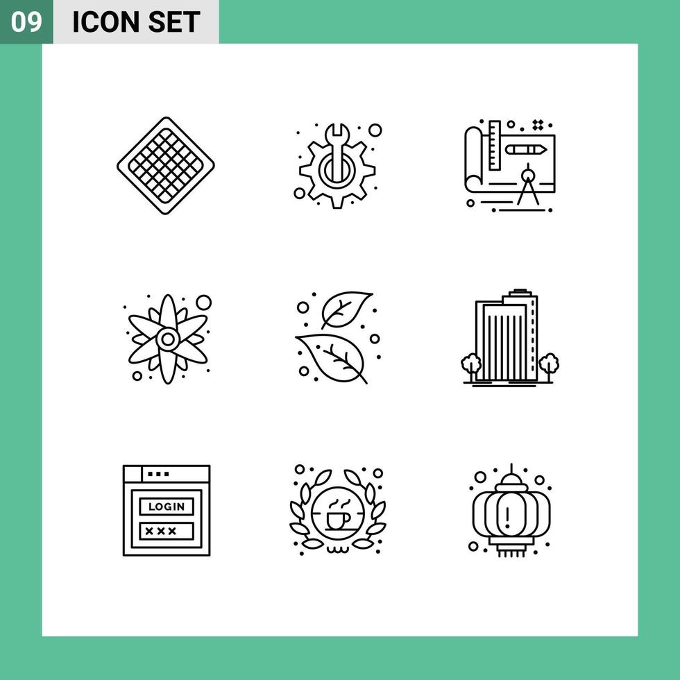 Pictogram Set of 9 Simple Outlines of nature autumn architecture ash flower Editable Vector Design Elements
