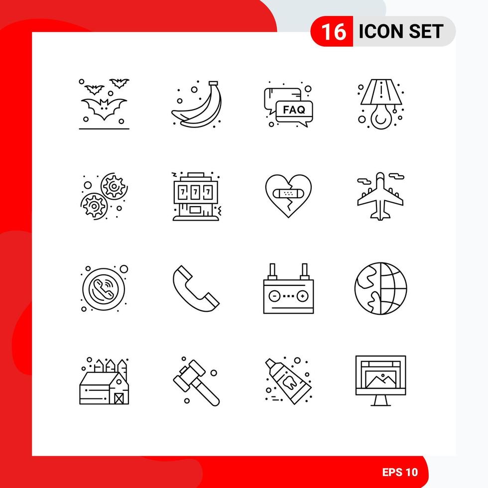 Set of 16 Vector Outlines on Grid for settings gear help table lamp Editable Vector Design Elements