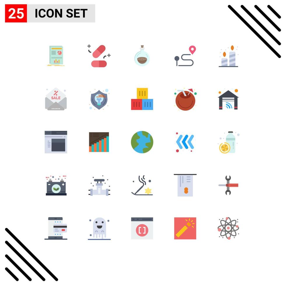 Pictogram Set of 25 Simple Flat Colors of candle pin perfume navigation location Editable Vector Design Elements