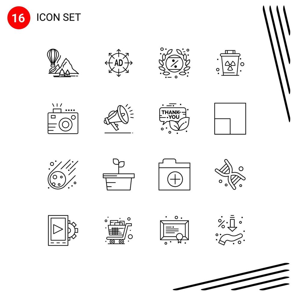 Pictogram Set of 16 Simple Outlines of trash garbage ad environment label Editable Vector Design Elements