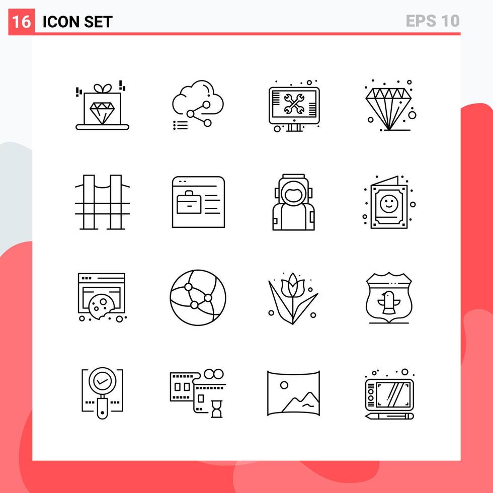 colección de 16 iconos vectoriales en estilo de línea símbolos de esquema modernos para web y signo de icono de línea móvil aislado en fondo blanco 16 iconos vector