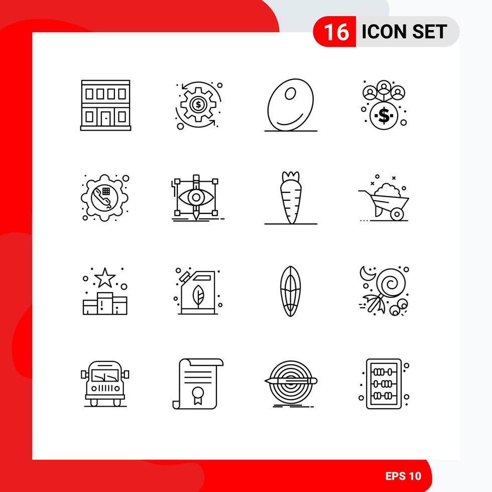 Pack of 16 Modern Outlines Signs and Symbols for Web Print Media such as phone configure olive call network Editable Vector Design Elements