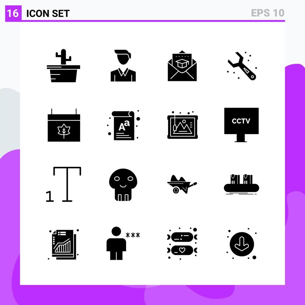 Set of 16 icons in solid style Creative Glyph Symbols for Website Design and Mobile Apps Simple Solid Icon Sign Isolated on White Background 16 Icons vector