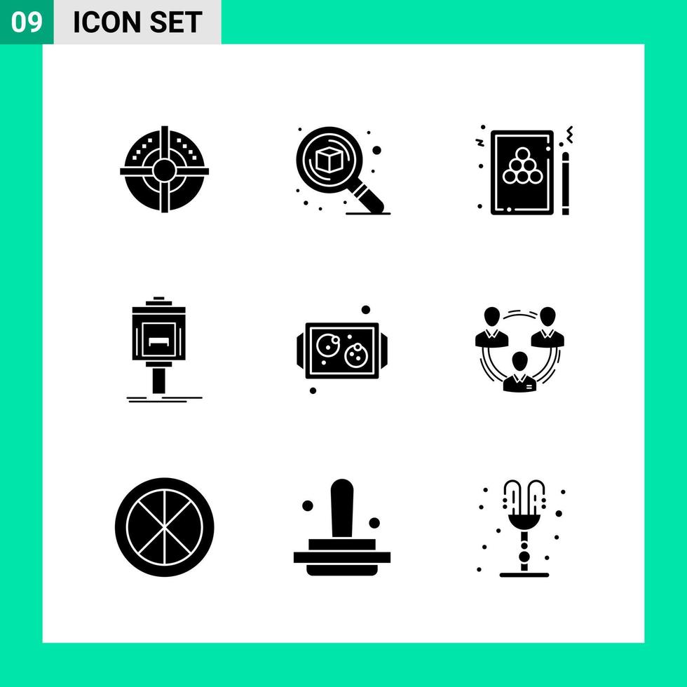 Pack of 9 Solid Style Icon Set Glyph Symbols for print Creative Signs Isolated on White Background 9 Icon Set vector