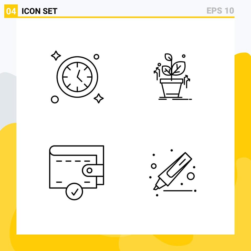 Modern Set of 4 Filledline Flat Colors and symbols such as watch wallet plant success highlighter Editable Vector Design Elements