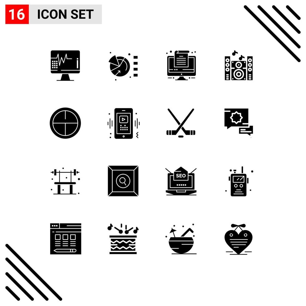 16 User Interface Solid Glyph Pack of modern Signs and Symbols of phone badge computer army sound Editable Vector Design Elements