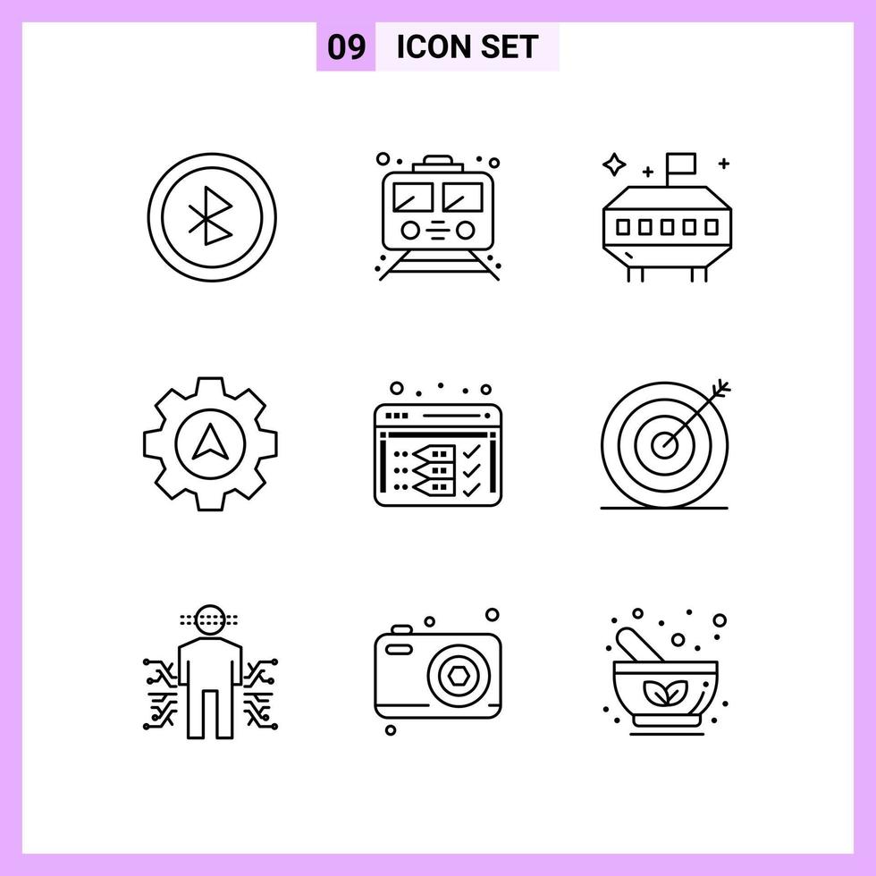 9 Icons in Line Style Outline Symbols on White Background Creative Vector Signs for Web mobile and Print