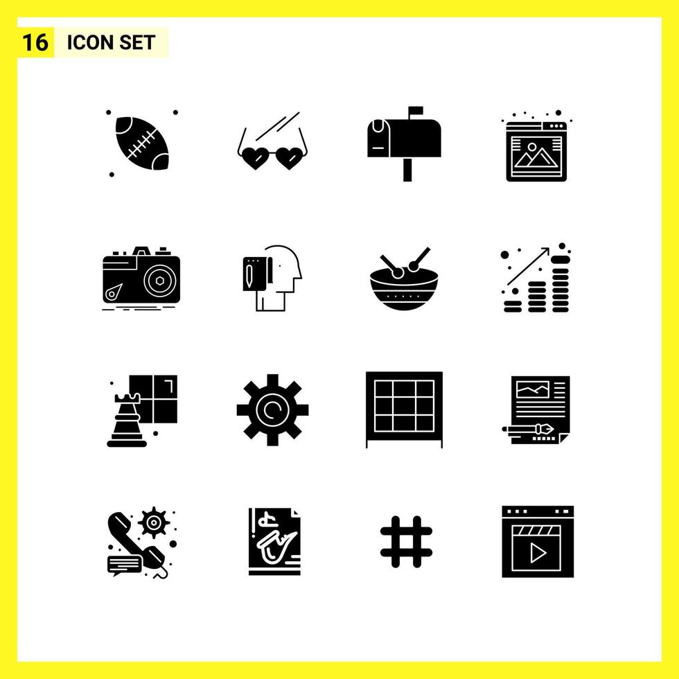 16 Icon Set Simple Solid Symbols Glyph Sign on White Background for Website Design Mobile Applications and Print Media vector