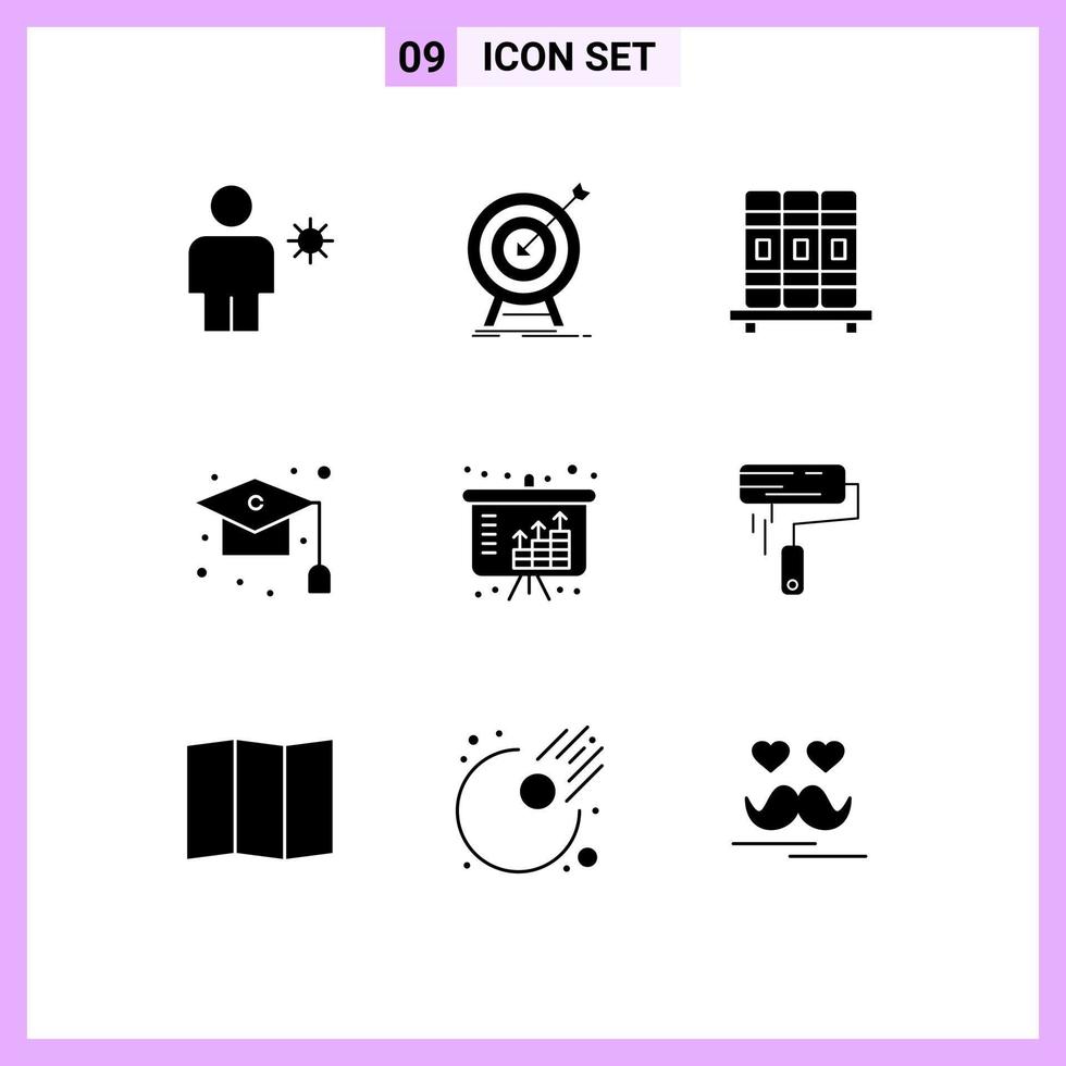 9 Universal Solid Glyphs Set for Web and Mobile Applications study graduation success education studies Editable Vector Design Elements