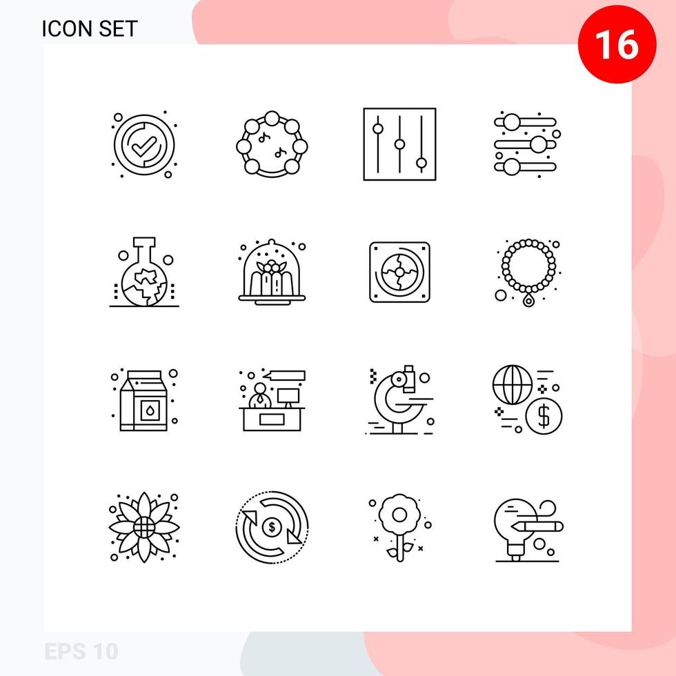 Pack of 16 Modern Outlines Signs and Symbols for Web Print Media such as food cake user interface cafe study of earth surface Editable Vector Design Elements