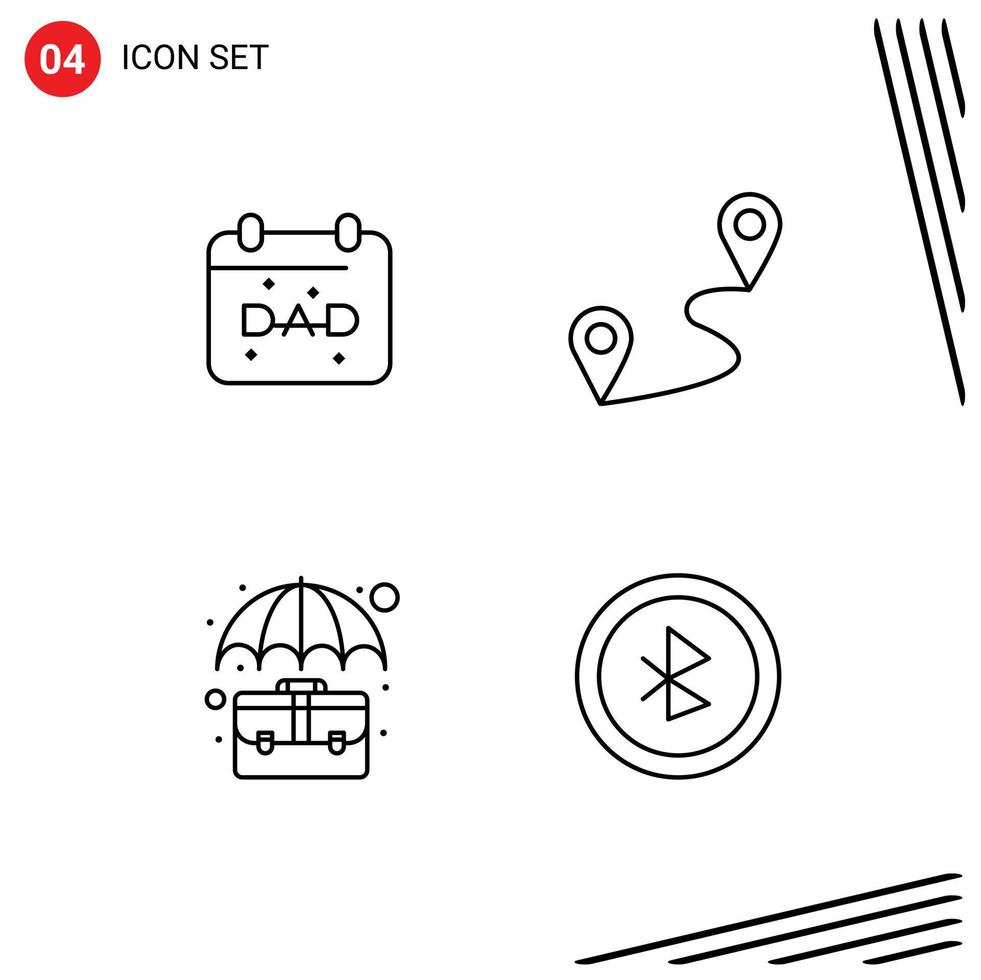 Set of 4 Modern UI Icons Symbols Signs for calendar case fathers day route office Editable Vector Design Elements