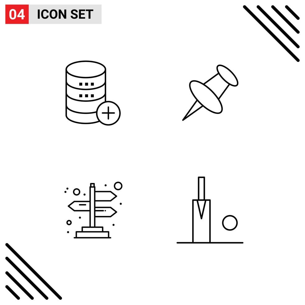 4 Thematic Vector Filledline Flat Colors and Editable Symbols of database direction storage pin cricket Editable Vector Design Elements