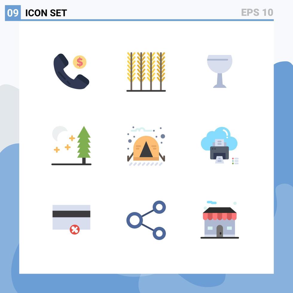 Set of 9 Modern UI Icons Symbols Signs for data jungle beer travel camp Editable Vector Design Elements