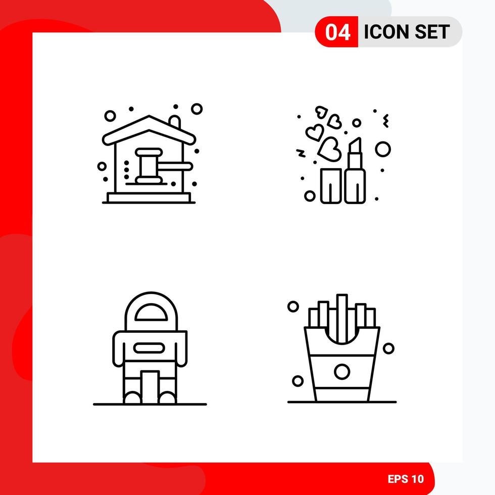 Creative Set of 4 Universal Outline Icons isolated on White Background vector