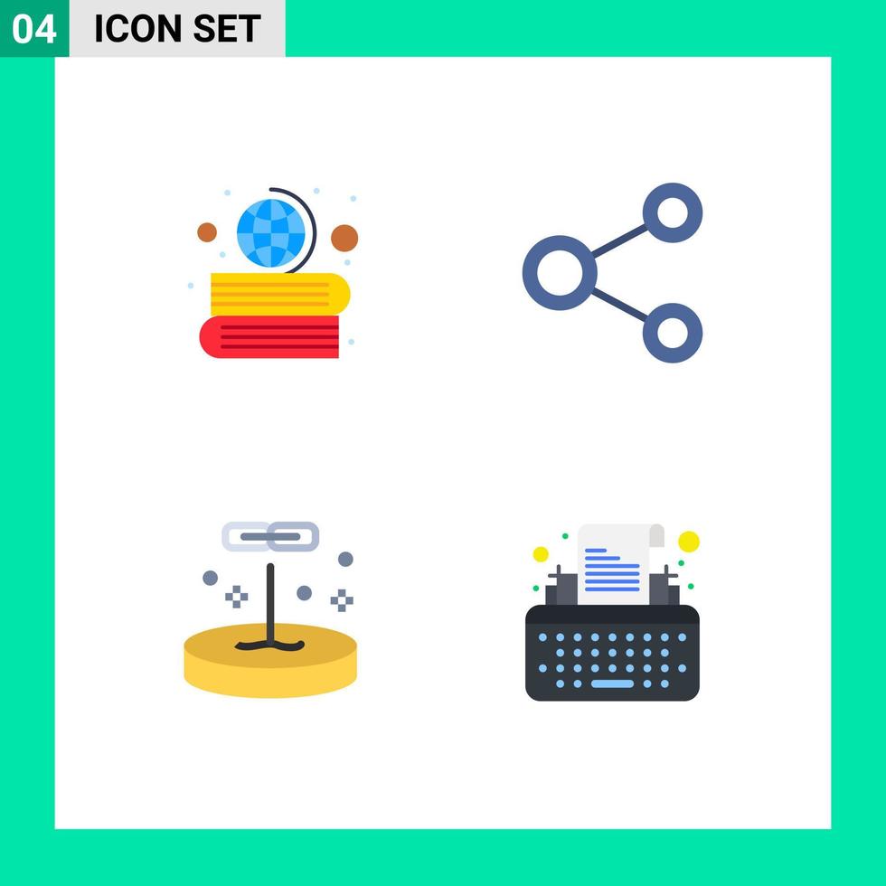 Mobile Interface Flat Icon Set of 4 Pictograms of books biology globe network laboratory Editable Vector Design Elements