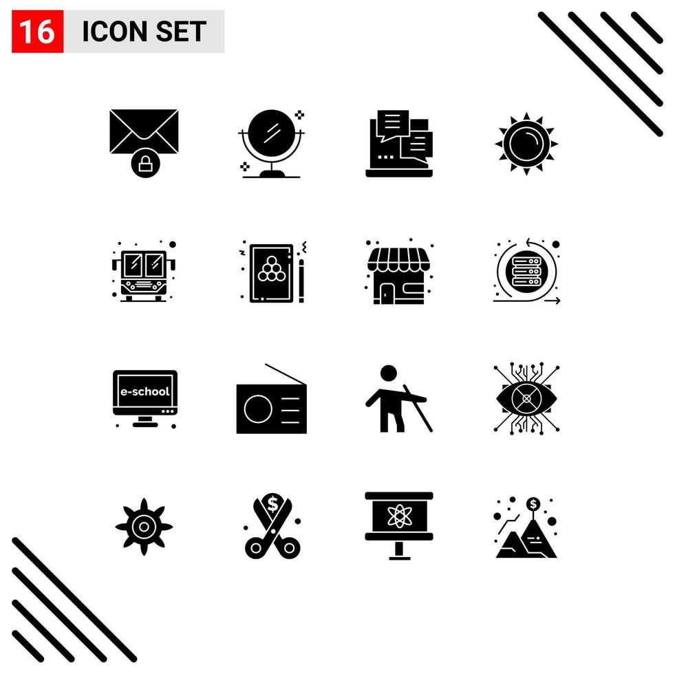 Modern Set of 16 Solid Glyphs and symbols such as snooker public bus script bus light Editable Vector Design Elements