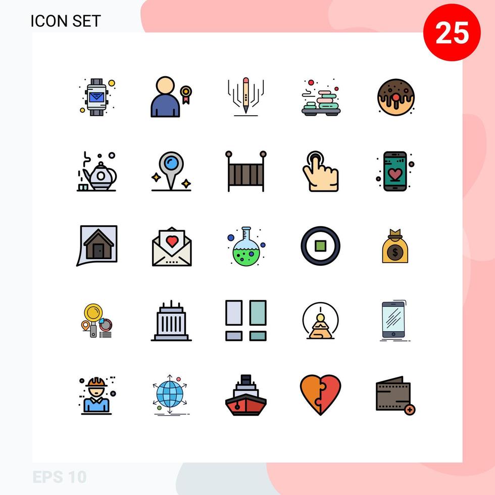 Group of 25 Filled line Flat Colors Signs and Symbols for donut massage digital art stone relax Editable Vector Design Elements