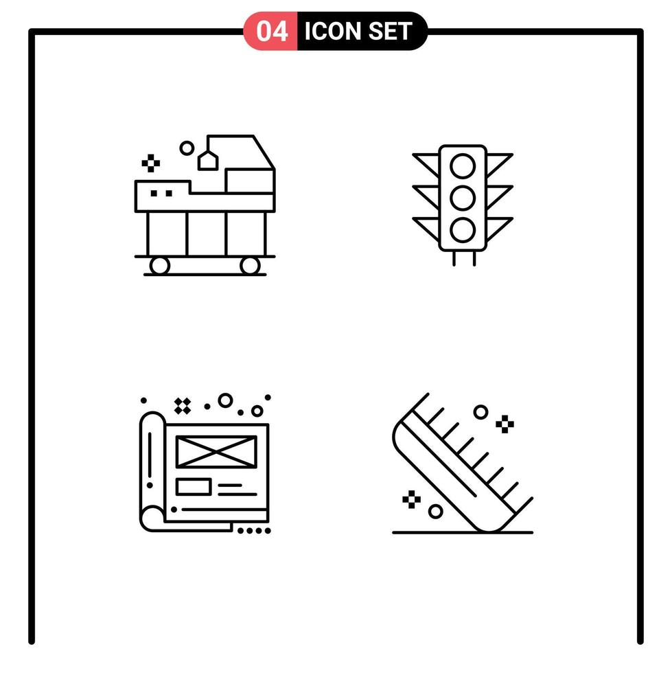 4 Creative Icons Modern Signs and Symbols of bed creative treatment light document Editable Vector Design Elements