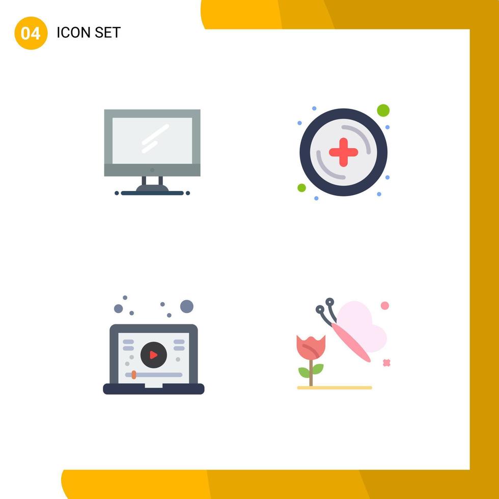 4 User Interface Flat Icon Pack of modern Signs and Symbols of computer learning imac new video Editable Vector Design Elements