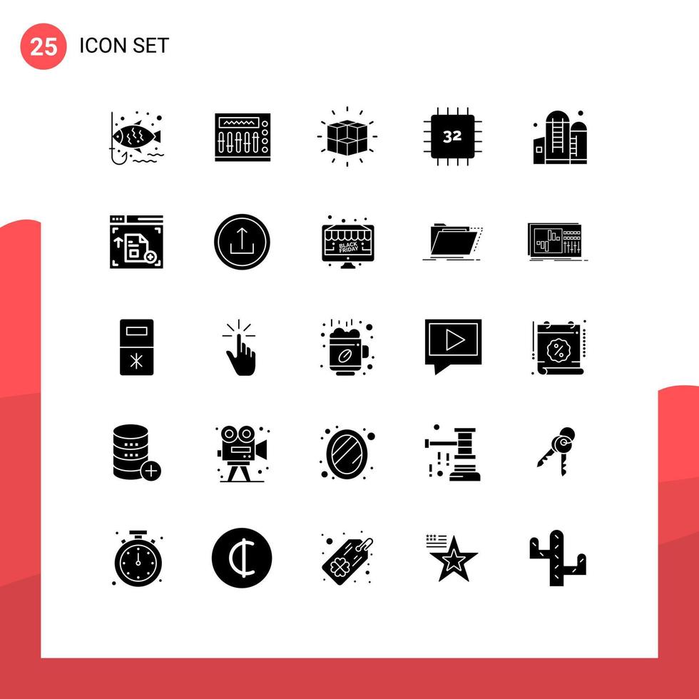 Group of 25 Solid Glyphs Signs and Symbols for hardware devices box computers cube Editable Vector Design Elements