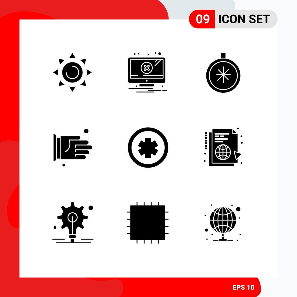 Pictogram Set of 9 Simple Solid Glyphs of sign medical direction office handshake Editable Vector Design Elements