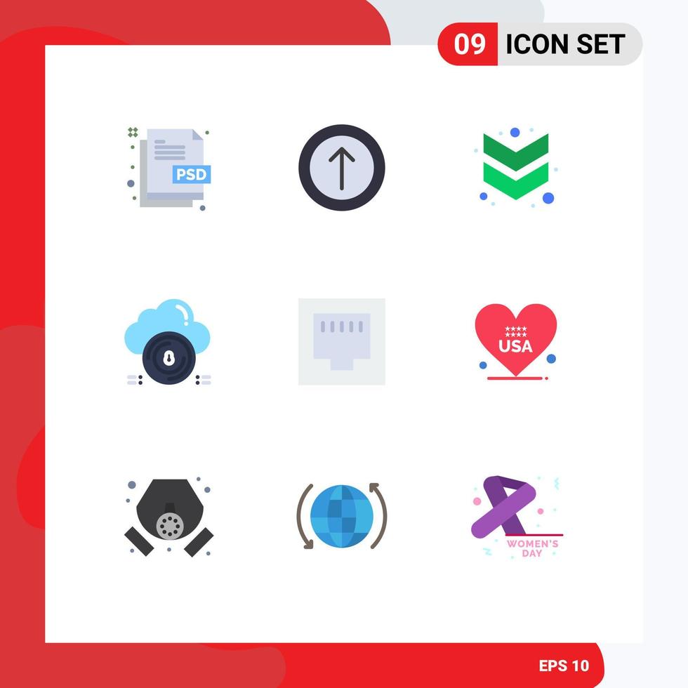 9 Thematic Vector Flat Colors and Editable Symbols of ethernet data arrow cloud secure Editable Vector Design Elements