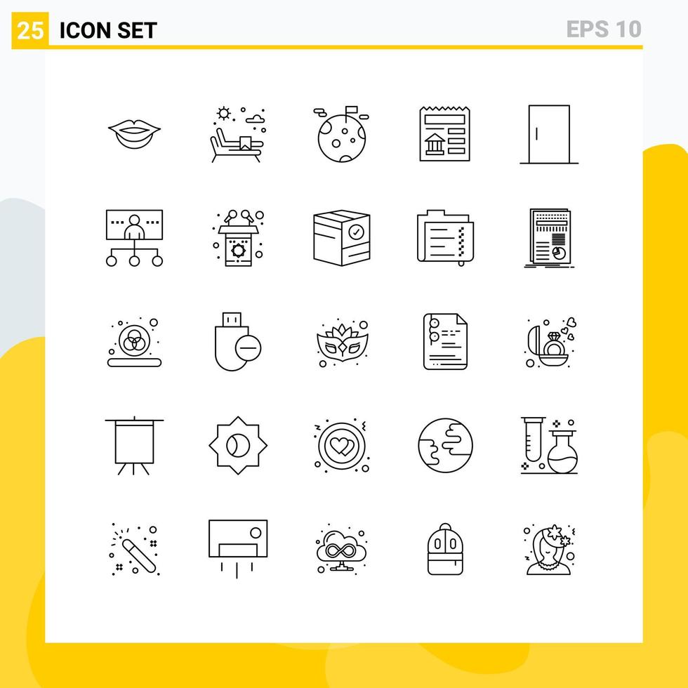 User Interface Pack of 25 Basic Lines of business home space furniture bank Editable Vector Design Elements