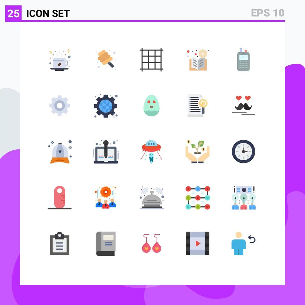 25 Universal Flat Color Signs Symbols of receiver phone candy course learning Editable Vector Design Elements