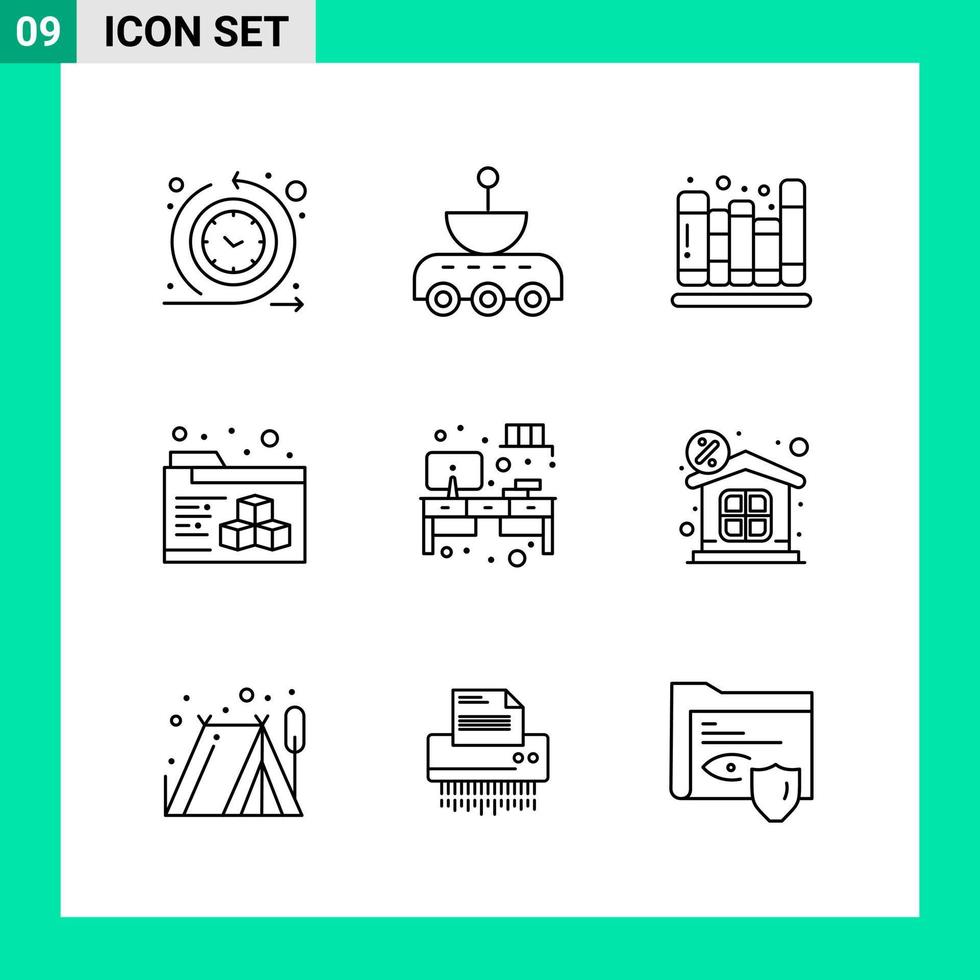 Pack of 9 Line Style Icon Set Outline Symbols for print Creative Signs Isolated on White Background 9 Icon Set vector