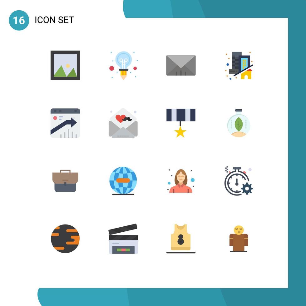 Pack of 16 Modern Flat Colors Signs and Symbols for Web Print Media such as browser real light home building Editable Pack of Creative Vector Design Elements