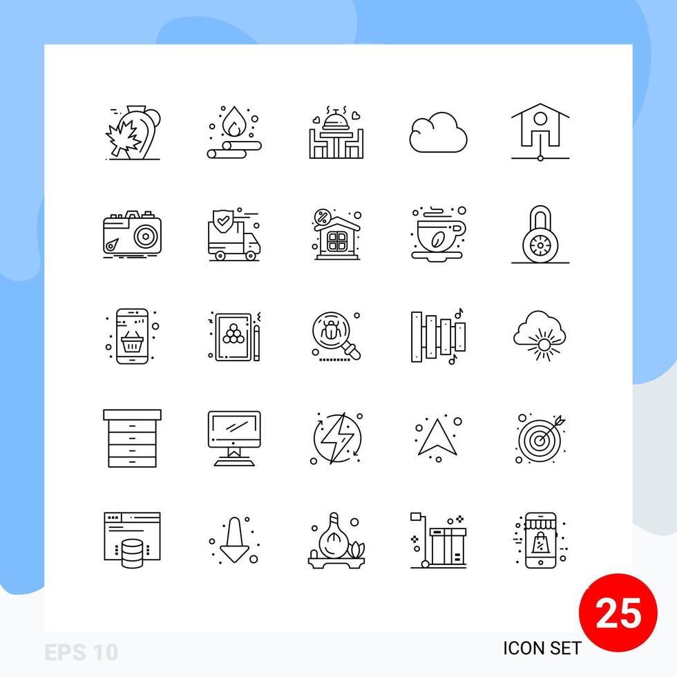 Line Pack of 25 Universal Symbols of smart house storage energy data plate Editable Vector Design Elements