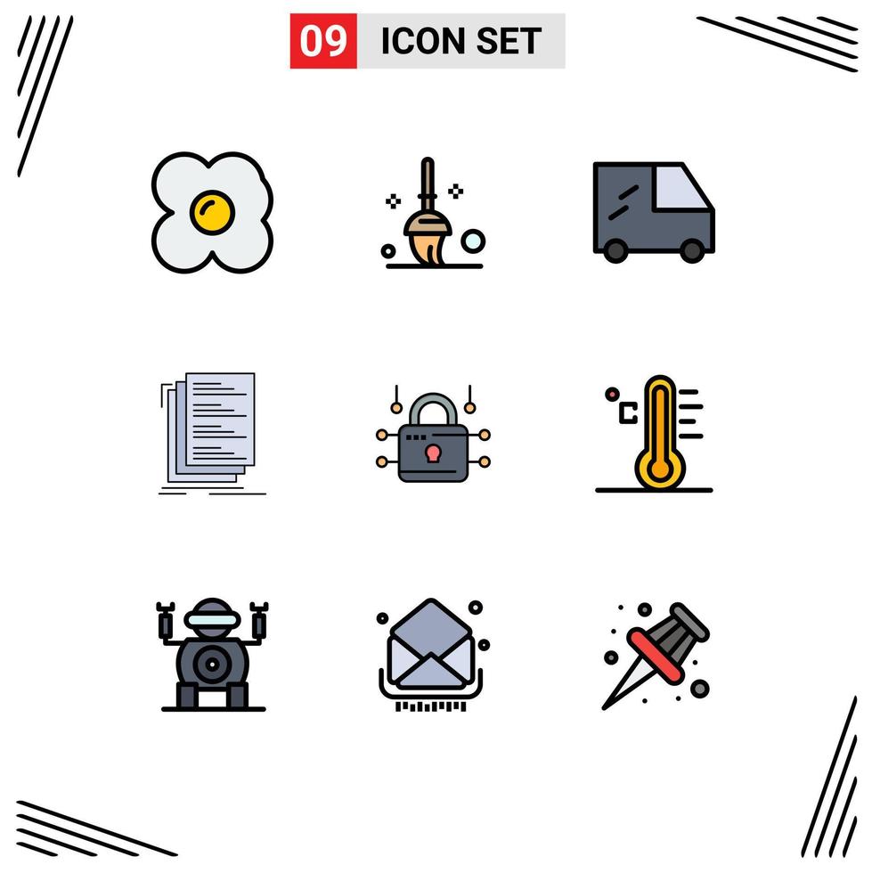 9 Universal Filledline Flat Color Signs Symbols of cloud security code loucked list Editable Vector Design Elements